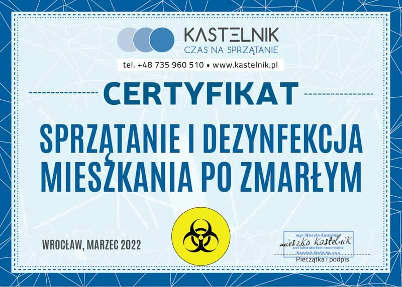 Wrocław, certyfikat sprzątania mieszkania po zgonie