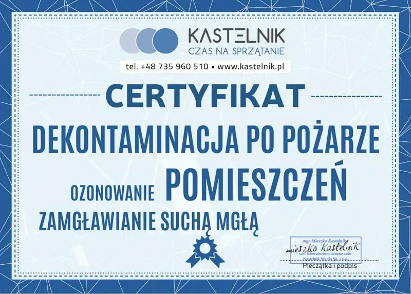 Certyfikat dekontaminacji po pożarze Podkarpackie