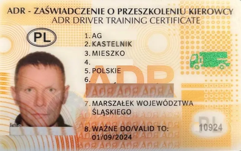 Certyfikat ADR, Mieszko Kastelnik.